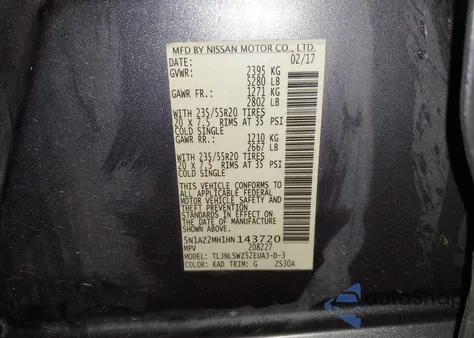 2017 Nissan Murano Platinum from USA, damaged, VIN 5N1AZ2MH1HN143720